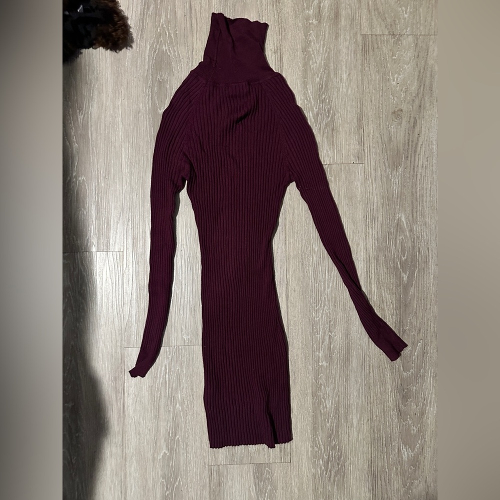 Maroon Ribbed Bodycon Dress - Picture 2 of 3